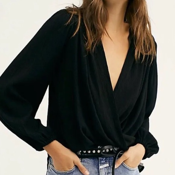 Free People Tops - Free People Check on It Wrap Top Black Size Medium